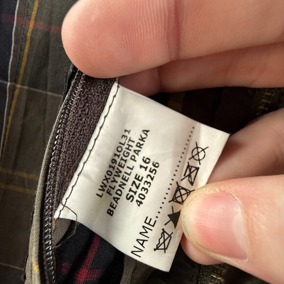 Barbour Flyweight Beadnell Parka Waxed Jacket Women Hooded Green Size 12 US - Picture 14 of 16